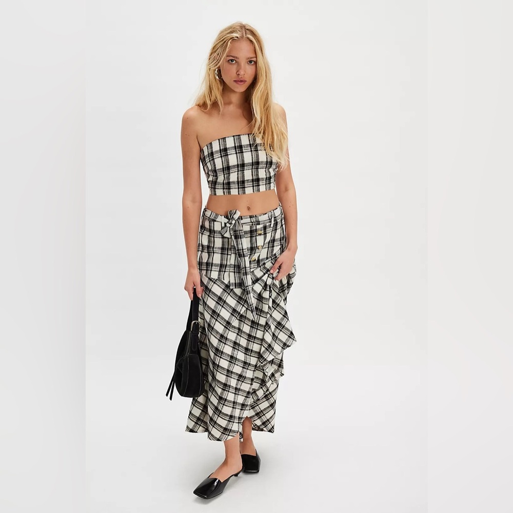 NWT After You Set Plaid Black and White Women's Skirt SET Large